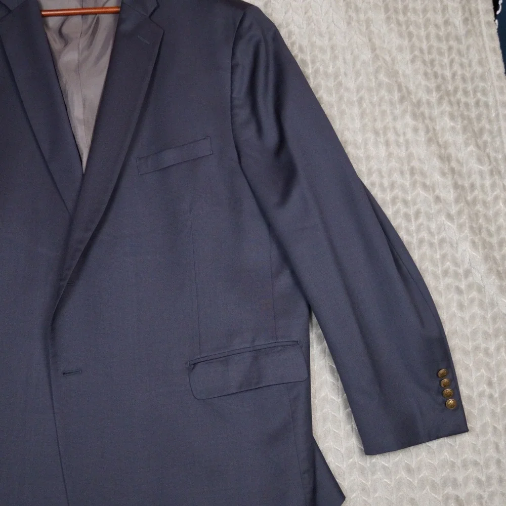 Paul Fredrick Blazer Men 53L Navy Blue Gold Crest Button Wool Sport Coat Classic